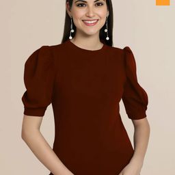 Mast & Harbour Women Solid Puff Sleeve Regular Top Pack of 2-picture-8