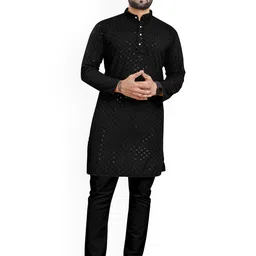 trustous Men Embroidered Regular Sequinned Kurta with Pyjamas image 1