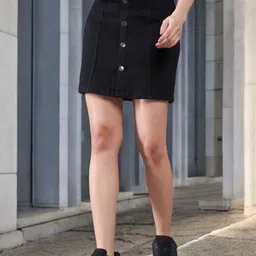 DOLCE CRUDO Denim A-Line Mini Skirt-picture-36