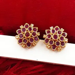 Anujeet Fashion Hub Gold-Plated Floral Shaped Artificial Stones Studs Earrings-picture-57