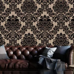 INDIAN ROYALS Black & Beige Printed Damask Design Waterproof Wallpaper-image-81