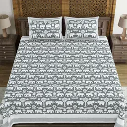 Myntra Elegant Homes Grey And White Printed 210 TC King Bedsheet Set 2.64 m x 2.64 m-image-97