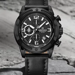 Naviforce Men Dial & Leather Straps Analogue Chronograph Watch NF8074 B W B-image-13