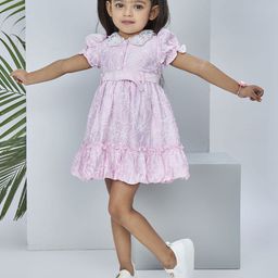 Peppermint Girls Floral Embroidered Shirt Collar Satin Fit & Flare Dress-image-13
