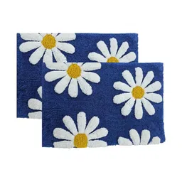 Aura 2-Pcs Navy Blue & White Self-Designed 1800 GSM Cotton Anti Skid Bath Rugs-picture-8