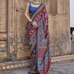 Anouk Ajrak Block Silk Blend Banarasi Saree image 5