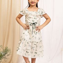 NEUDIS Girls Floral Printed Schiffli A-Line Midi Dress-image-47