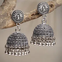 Anouk German Silver Plated Oxidised Dome Shaped Jhumkas-31