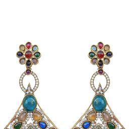 FindHerFavorite Copper-Plated Artificial Stones Studded Contemporary Drop Earrings-14