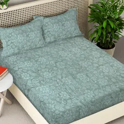 Myntra Elegant Homes Green Floral Woollen 300TC Fitted Double King Bedsheet Set-2.5mX2.25m-image-31
