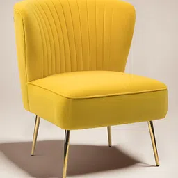 nestroots Yellow & Gold Toned Wooden & Velvet Barrel Lounge Chair-image-25