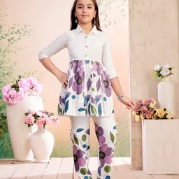 Aarika Girls Floral Printed Pure Cotton Regular Kurta With Trousers-picture-47