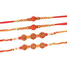 Asthetika Set Of 4 Artificial Stones Studded And Beaded Rudraksha Rakhis With Roli Chawal image 4