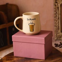 WEAVING HOMES White & Black Sukoon Printed Ceramic Glossy Mug With Gift Box-250 ml-57