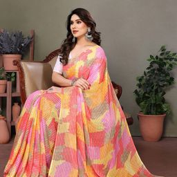 DIVASTRI Pure Georgette Block Print Saree image 4