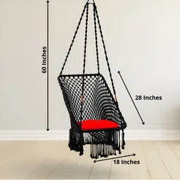 Swingzy Black & Red Rectangle-Shape Single Seater Hanging Hammock Swing With Cushion image 5