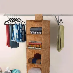 Kuber Industries Brown 2 Pieces Hanging Closet 4-Tier Drawer Organiser-10