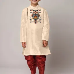 DEVOILER Boys Ethnic Motifs Printed Side Placket Dupion Silk Kurta-image-55