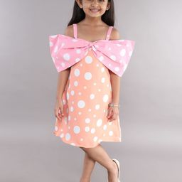 Pink Chick Polka Dot Colourblocked Off-Shoulder A-Line Dress-34
