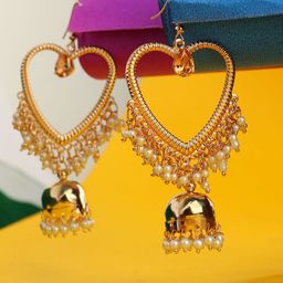 ANIKAS CREATION Gold-Plated Heart Shaped Jhumkas-57