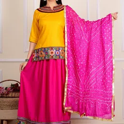 CANVIR Women Bandhani Embroidered Kurti with Skirt & Dupatta-picture-53
