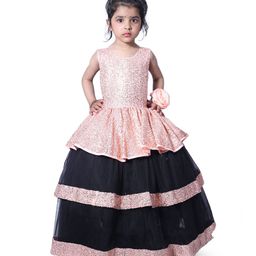 Wish little Girls Pink and Black Round Neck Sleeveless Net A-Line Maxi Dress-82
