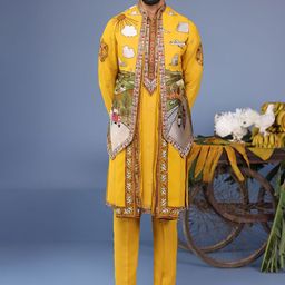 KALPRAAG Men Floral Embroidered Regular Sequinned Kurta with Trousers & With Dupatta-picture-19