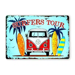 eazy wagon Blue & Yellow Volkswagen van Surfers Tour Printed Wall HangingDecor-18