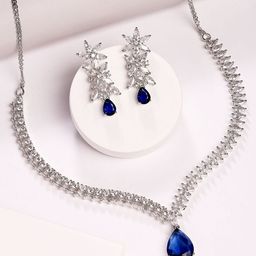 KARATCART Silver Plated American Diamond Stone Studded Jewellery Set-image-67
