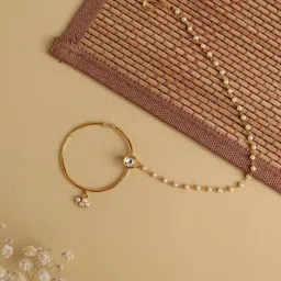 CURIO COTTAGE Gold-Plated Kundan Studded & Beaded Chained Nosepin-2