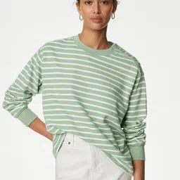 Marks & Spencer Women Cotton Printed Striped Sweatshirt-image-67