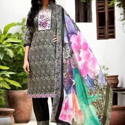 Anouk Women Floral Embroidered Regular Thread Work Pure Cotton Kurta with Harem Pants & With Dupatta-image-54