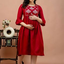 CELEBRAVO Women Floral Embroidered Maternity Fit & Flare Midi Dress-picture-28