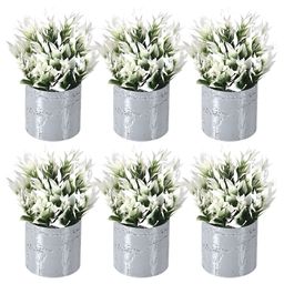 Kuber Industries Grey & White 6 Pieces Artificial Plants With Pot-18