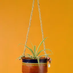 AAKRITI ART CREATIONS Earthen Blue & Brown Terracotta Clay Planter With Jute Hanger-33
