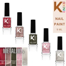 KINDED Set Of 5 Long Stay Metallic Glossy Finish Nail Polish - 9ml Each - Shades 06 to 10-2