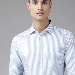 Park Avenue Men Blue Slim Fit Striped Formal Shirt-image-24
