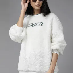 The Roadster Lifestyle Co. Women White Embroidered Sherpa Sweatshirt-picture-14