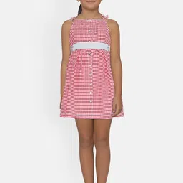 METRO KIDS COMPANY Girls Red & White Checked Empire Dress-image-24