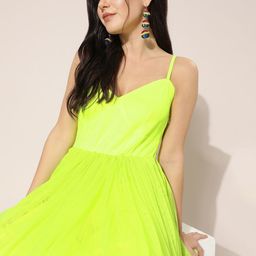 SCORPIUS Women Gorgeous Fluorescent Green Solid Tulle Dress-image-19