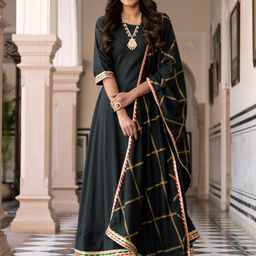 Rustorange Green Maxi Dress with Gota Detailed Dupatta-image-61