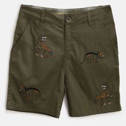Cherry Crumble Boys Olive Green Dinosaur Embroidered Regular Fit Chino Shorts-image-78