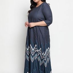 Amydus Women Plus Size Blue Striped A-Line Maxi Dress image 4