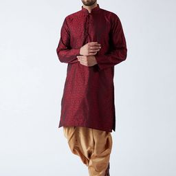SOJANYA Men Maroon & Gold-Toned Self Design Kurta with Dhoti Pants-image-55