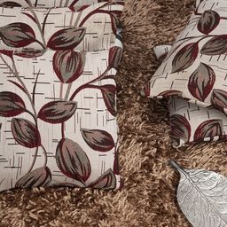 HOUZZCODE Maroon & Off-White Set of 5 Floral Square Cushion Covers image 1