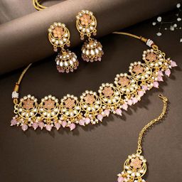 Peora Gold-Plated Kundan Choker Necklace Jewellery Set-image-67