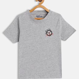 METRO KIDS COMPANY Boys Grey Melange Solid T-shirt with Printed Detail-image-73