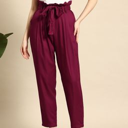 Mast & Harbour Women High-Rise Paperbag Trousers-image-92