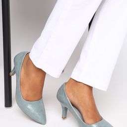 Marc Loire Grey Textured PU Work Kitten Pumps-image-93