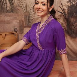 Sangria Embroidered Pleated Ethnic A-Line Midi Dress-picture-49